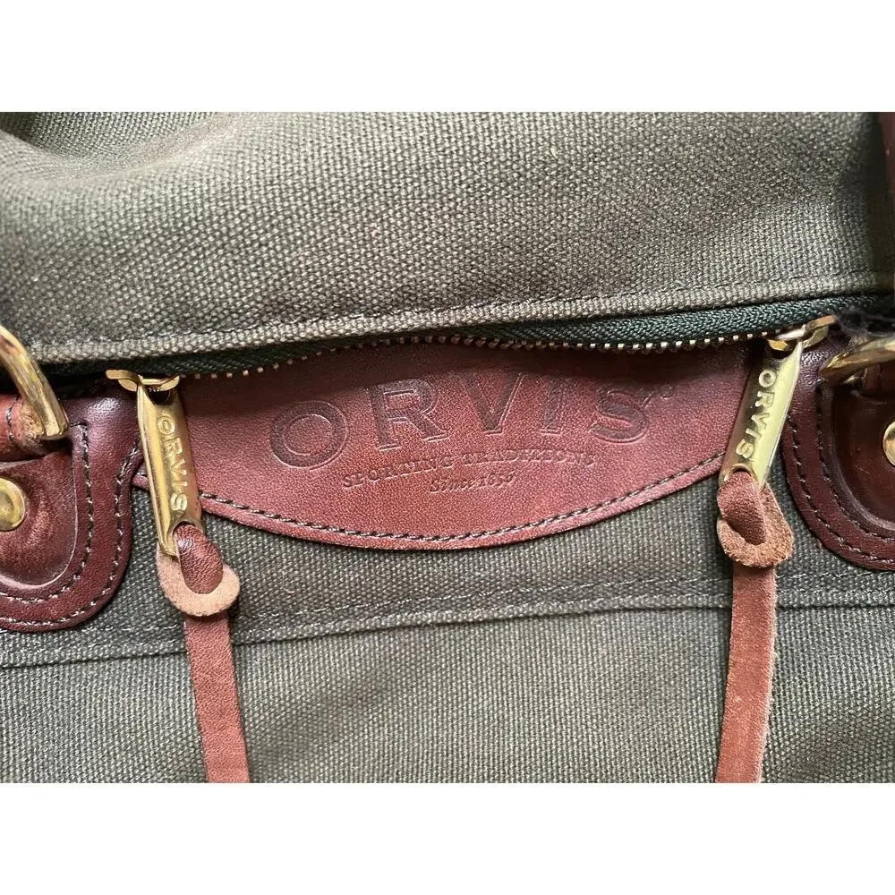 Orvis Bag Fly Fishing Water Resistant Lining Battenkill Olive Canvas Leather